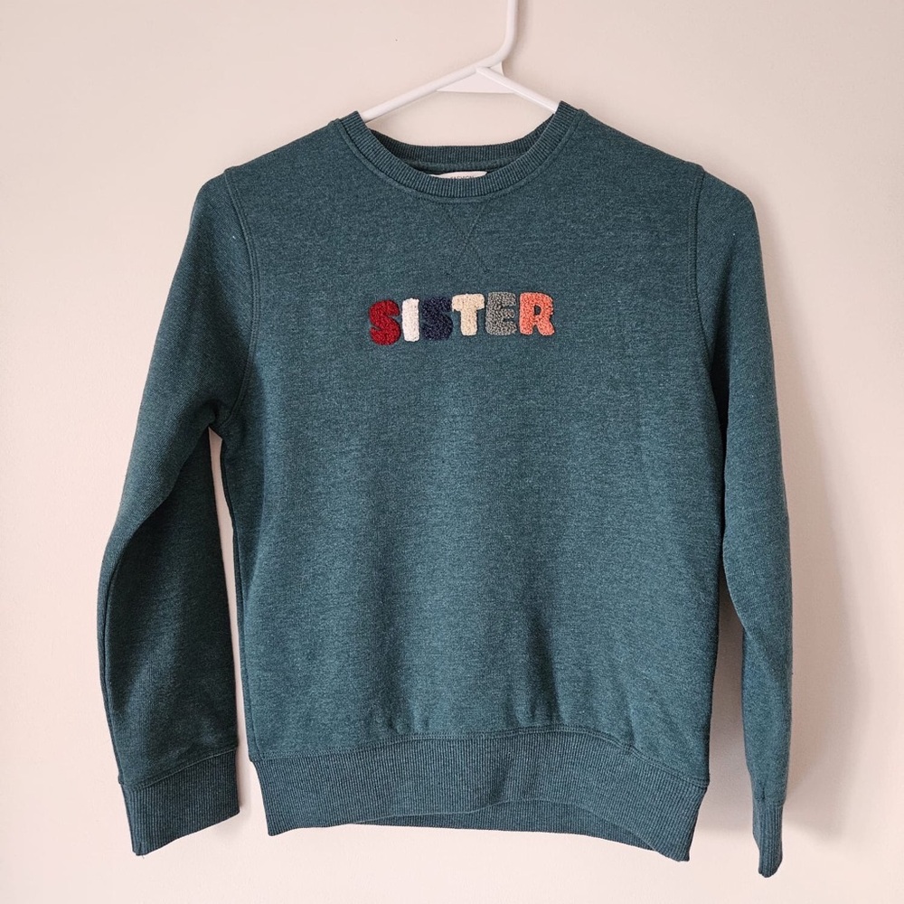 Green Sweatshirt with Colorful 'SISTER' Embroidery